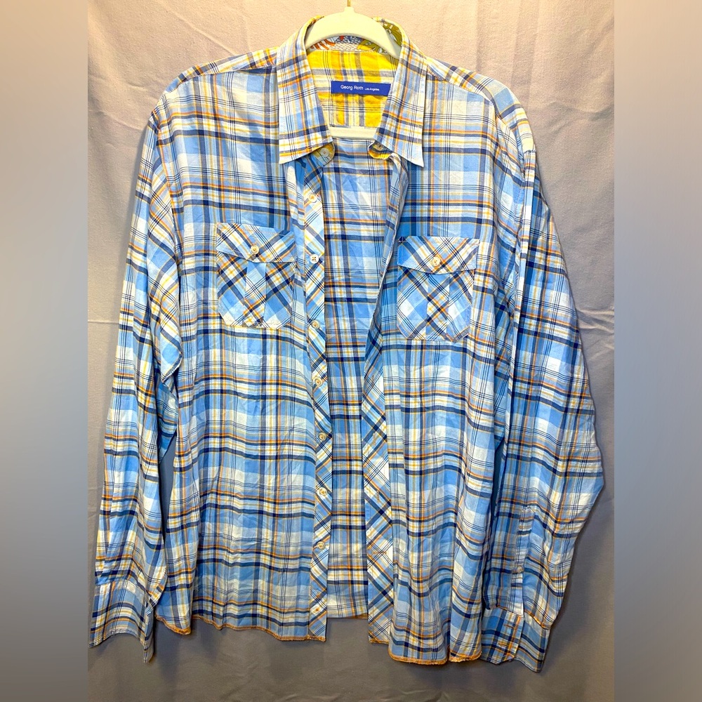 Georg Roth Los Angeles plaid shirt mens XXL blues & orange